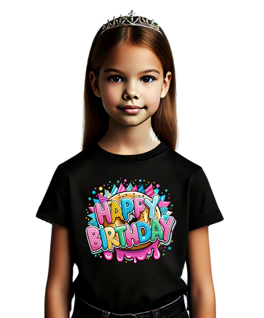 Black multicolored Birthday Girl T-shirt